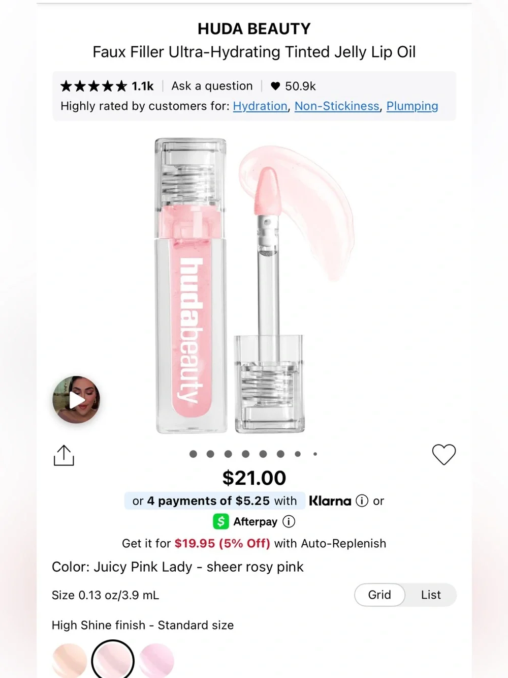 Huda beauty faux filler ultra-hydrating tinted jelly lip oil! New in box!